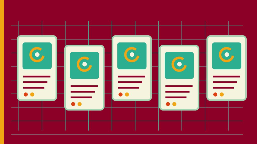 A row of retro high-tech verification screens representing five buyer trust checkpoints for a premium service website.